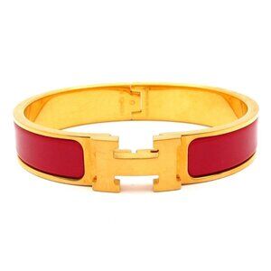 HERMES Clic H Gold Red Hardware Patent Leather Bangle